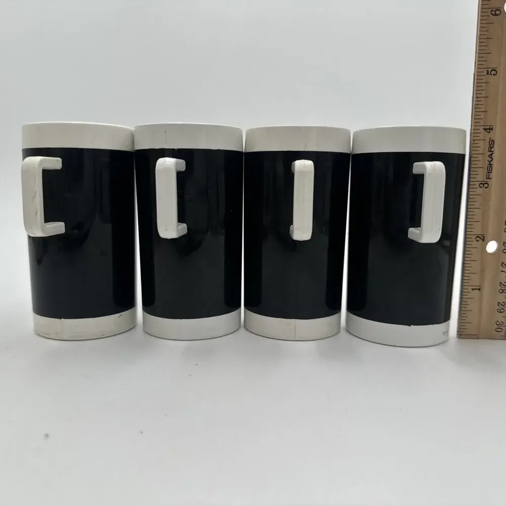 Set Of 4 Vintage Braniff Airlines Black White Espresso Plastic Cups